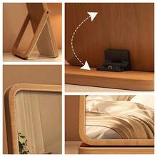 天然竹镜，复古木质梳妆镜，长方形桌面镜，适用于客厅、卧室、门厅等空间 - 原木色 - 查看 8