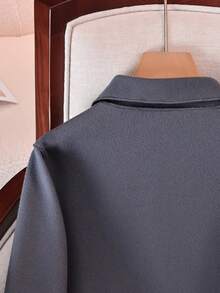 时尚简约女士翻领单排扣高品质短款羊毛大衣，休闲宽松纯色长袖复古优雅风格，搭配时尚单品，女士冬季羊毛大衣 - 深灰色 - 查看 8