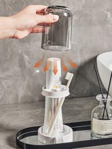 1PC Travelware Toothbrush Cup Holder With Drainage And Storage, Hot Water, Toothpaste, Electric Toothbrush And Mouthwash Cup Holder, Mouthwash Cup Set Multi-Functional Dustproof, Bathroom Countertop Mouthwash Cup Organizer, Bathroom Supplies, Travel Accessories, Household Supplies, Wash Cups Back To School