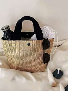 Túi tote dệt phong cách Bohemian - Túi tote lớn màu đen, thích hợp cho đi biển, cắm trại và các hoạt động ngoài trời, được làm từ vải bền chắc, có khóa nam châm, lý tưởng cho những chuyến phiêu lưu của phụ nữ, du lịch biển và trang phục phong cách Bohemian. - Nhiều màu - Xem 3