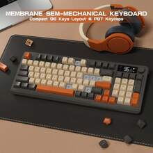 ATTACK SHARK LexonElec M96 Wireless Keyboard, Low Profile Quiet Typing Membrane Gaming Keyboard With Smart Display & Knob, RGB Backlit, USB C Rechargeable, 94 Keys PBT Keycap For Windows PC, Linux-Shimmer/ Blueberry/ Coffee - Multicolor - View 7