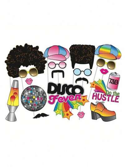 20Pcs Retro 70s Disco Party Photo Booth Props Kit - Fun & Quirky Sticks For Hippie Themed Events & Decorations