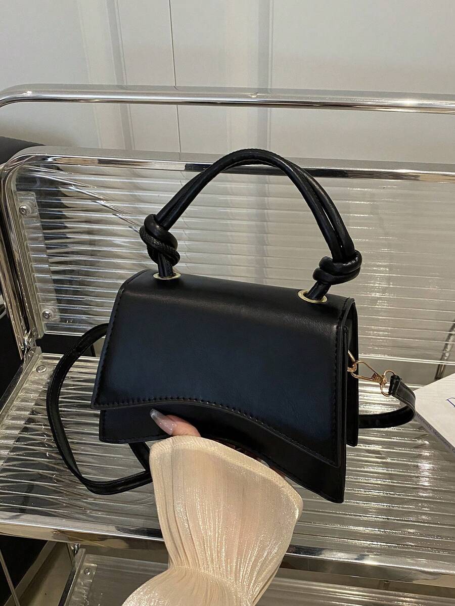 时尚迷你通勤手提包，方便实用，采用PU皮革制成，女士方形手提包设计，简约迷你纯色斜挎包，翻盖多功能纹理单肩包，女士手提包