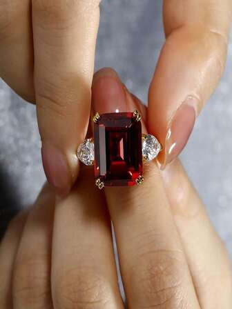 Luxury Elegant Engagement Promise Ring, Inlaid With Shiny Red Synthetic Cubic Zirconia, Engagement Ring, Her Perfect Gift, Suitable For Daily Wear And Weddings, Jewelry For All Seasons