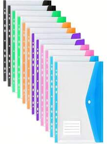 12 件 A4 大容量大容量文件袋，带 11 个装订环，现代 PP 材质，扩展按钮和标签袋，适用于学校、家庭、办公室、出勤、旅行 - 便携式设计、返校、学校用品