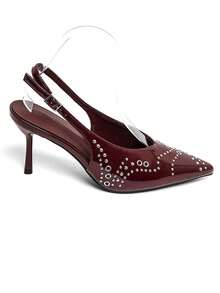 Escarpin slingback à talon et clous – Disponible en beige, noir, marron et bordeaux - 酒紅色 - 查看 3
