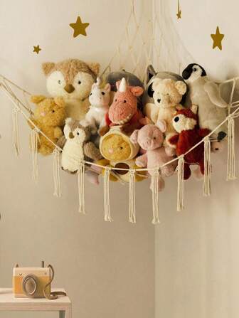 1pc Woven Toy Storage Net Bag, Triangular Toy Net Bag, Wall Corner Storage Net Bag For Bedroom