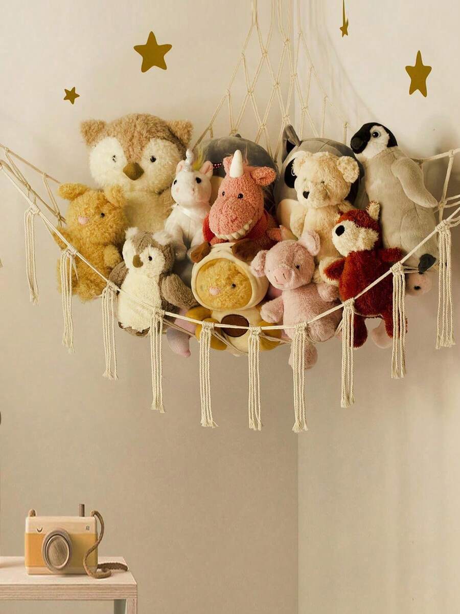 1pc Woven Toy Storage Net Bag, Triangular Toy Net Bag, Wall Corner Storage Net Bag For Bedroom - Multicolor - View 1