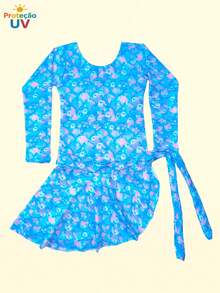Maiô Infantil Manga Longa Com Saída De Praia Com Proteção Térmica - Escama Azul - Visão 7