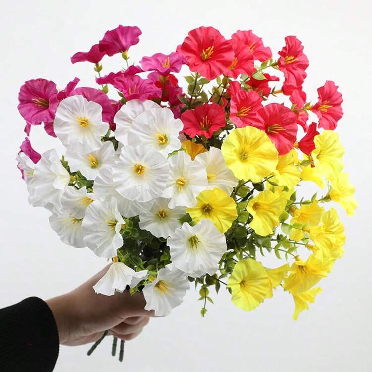 Fleurs artificielles de liseron et d'eucalyptus, décoration florale pour la maison, l'extérieur et le jardin, accessoires de photographie pour mariage et fête, arrangement floral - Multicolore - Voir 1
