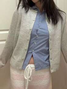 Mùa tốt nghiệp của các quý cô mùa hè này thật tinh khiết và thanh lịch. Đây là chiếc áo sơ mi tay ngắn đa năng có ve áo kẻ caro có thể mặc ở nhà và ra ngoài - Màu xanh lam - Xem 2