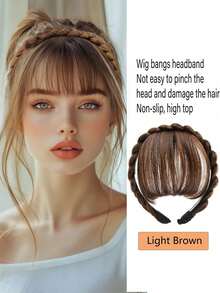 人造刘海假发，两侧较长，适合女性，自然逼真，有黑色、棕色、金色可选。