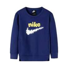 Nike Logo Print Crew Neck Casual Knitted Versatile Long-Sleeved Sweatshirt For Kids/DQ3860-455 - Dark Blue - View 1