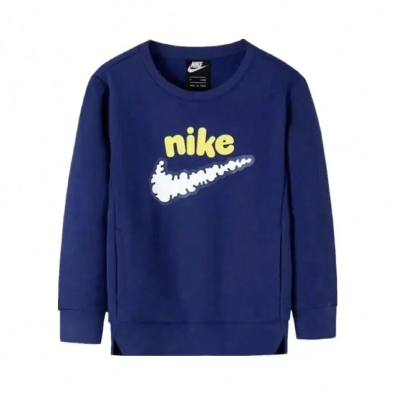 Nike Logo Print Crew Neck Casual Knitted Versatile Long-Sleeved Sweatshirt For Kids/DQ3860-455 - Dark Blue - View 1