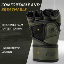 FIVING 1双PU半指拳击手套，专业分段式拳击手套，适用于武术、泰拳、沙袋训练、MMA格斗，时尚耐用。加厚PU皮革，加固EVA指关节垫，M/L码，黑色、白色、军绿色可选，男女格斗训练适用，加长腕带保护手腕，舒适内衬。