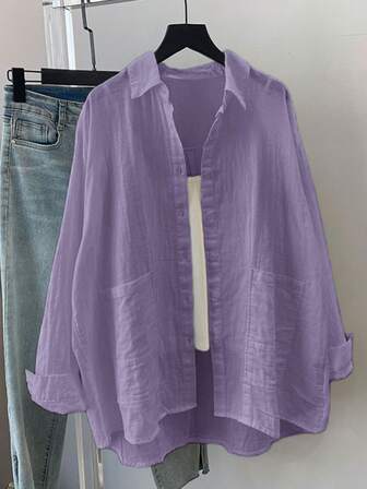 Women's Casual Loose Solid Color Long Sleeve Shirt, Autumn