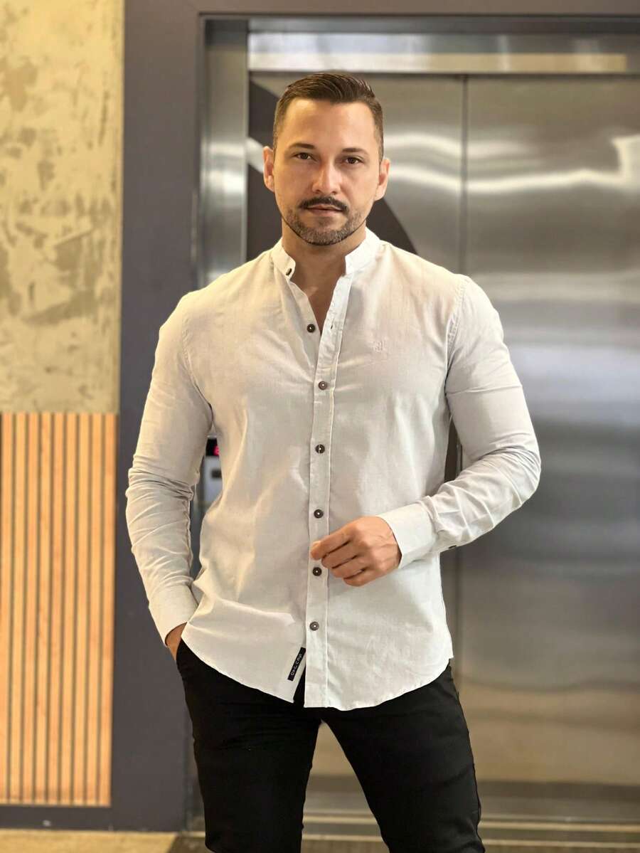 Men's Padre Collar Long Sleeve Shirt - Baby Blue - View 1