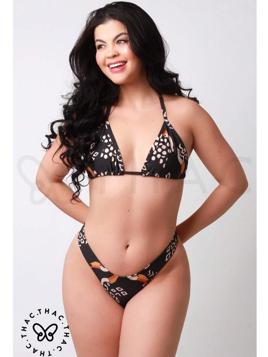 G-String Bikini With G-String Curtain Summer Fashion 2025 - impresión negra fa(rm) - Ver 1