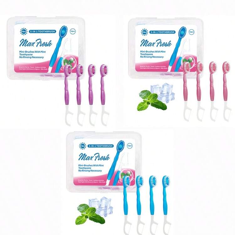 10pcs Mini Disposable Toothbrush Set - Toothbrush With Toothpaste, Toothpaste + Tongue Scraper + Dental Floss + Toothpick, Suitable For Work Or Travel, Individually Packaged, Convenient For Work Or Travel - Mixed Pack (mint Flavor + Peach + Romantic Cherry Flavor) - View 11