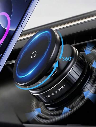 1 件便携式 360° 旋转真空磁性手机支架 - 强吸力，适用于汽车、健身房、镜子和光滑表面 - 通用，适用于所有智能手机，无痕设计，坚固结构