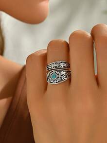 1pc Creative Retro Boho Style Women Jewelry Accessory, Wedding Engagement Gift Ring, Suitable For Women's Daily & Festival Wear - Antique Silver - View 1