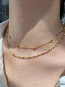 1pc Gold Fashionable Simple Chain Stainless Steel Jewelry Necklace With Unique Personalized - Gold - View 3
