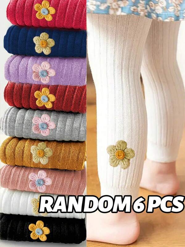 6 Stück/5 Stück/4 Stück/2 Stück Mädchen Herbst/Winter Strumpfhosen, gestrickte Stoff gestreifte Leggings, modische niedliche Blumen Skinny Hosen, geeignet für den täglichen Lässig Gebrauch