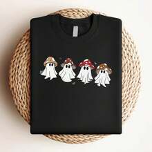 180g pure Cotton Ghost Mushroom  Shirt, Magic Mushroom Shirt, Halloween Shirt, Spooky Season Shirt, Ghost Shirt, Halloween Gift, Mushroom Lover Top For Everyday Wear Soft graphic women female fashion Casual designer clothes streetwear Versatile Stylish Stretched