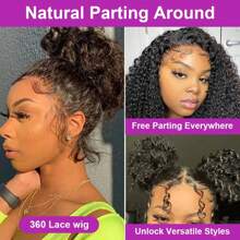36 Inch 360 Deep Wave Lace Front Wigs Human Hair 250% Density Invisible Strap Snug Fit 360 Glueless Human Hair Wig Pre Plucked Curly 360 Full Lace Wig Brazilian HD Transparent Lace Frontal Wig For Women Black Color