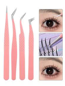 4pcs/2pcs/1pc Professional High-Quality High-Precision Stainless Steel Eyebrow, Eyelash Tweezers, Suitable For Facial Hair, Ingrown Hair, Eyelash Extension, Eyelash Lift, Eyebrow Grooming Beauty Tools