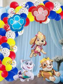 Paw Patrol 71/75pcs Paw Patrol Themed Party Balloons, Yellow, Blue, Red And White Claw Colored Sequin Latex Balloons, Little Handsome Ryder And Dog Archie, Zhu Zhu And Tian Tian Ali Colorful Arch Wreath DIY Set, Macaron Latex Balloons, Birthday, Wedding, Engagement, Festival Event Anniversary Themed Party Decoration Balloons