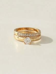 Pair Of 3mm Beveled Wedding Rings, 18k Gold Plated, 925 Silver Solitaire - 金色 - 查看 7