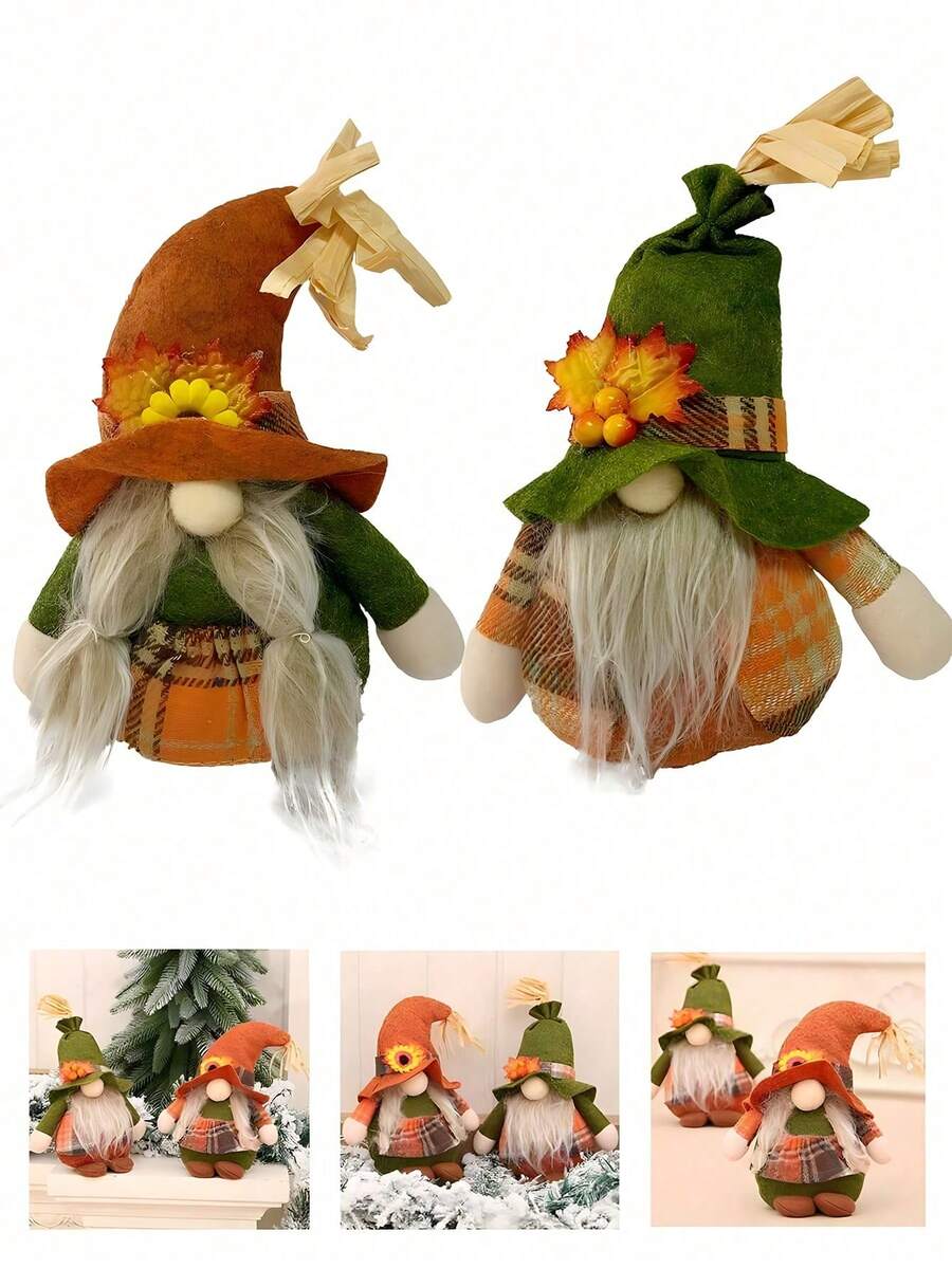 2 Pieces - Thanksgiving Autumn Christmas Halloween Decoration, Harvest Gift Handmade Elf Dwarf Doll, Suitable For Home Kitchen Farmhouse Layered Tray Holiday Festival Party
