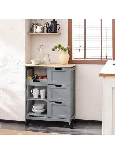 SoBuy FKW79 HG, Kitchen Trolley Cart Storage Serving Drawers Removable Tray, Grijs view 3