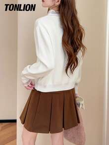 Tonlion 女士秋冬荷叶边高领毛衣