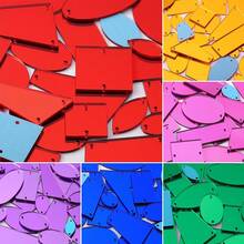 50 piezas Parches de espejo acrílico de formas surtidas, multicolor, 2 agujeros, suministros de costura y manualidades