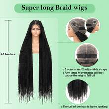 女士方形无结弹簧扭辫假发，超长46英寸，全双层蕾丝前扭辫假发，带婴儿发，合成编织假发，热情扭辫假发，波西米亚卷发尾 - 彩色 - 查看 4