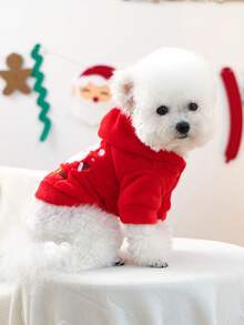 1 件宠物衣服，适合小型犬的狗猫服装，可爱的宠物装，温暖舒适的法兰绒圣诞老人连帽衫，适合小型犬，秋冬，圣诞节，圣诞装饰 - 紅色 - 查看 4
