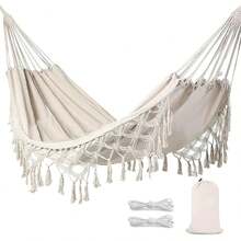 SWRWJ Hamaca para Acampar, Hamaca Portátil para Acampar con Borlas, Hamacas de Camping de Lona para Jardines, Balcón, Aire Libre, Interiores - 1 - Ver 5