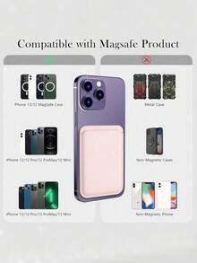 Magnetic Card Holder, Phone Holder, Card Cover, Leather, Compatible With Charging, Multifunctional Folding Clip, Portable And Invisible - Baby Pink - View 7