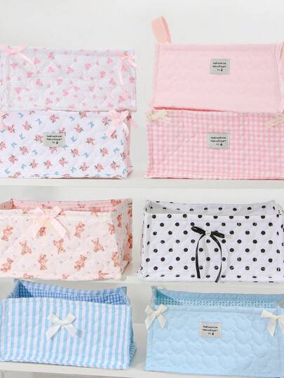 1 件化妆品收纳袋护肤品收纳篮方形收纳篮蕾丝花桌面收纳袋绗缝收纳篮可爱收纳框化妆刷和护肤品篮，收纳篮垃圾架书房装饰桌面物品整理器化妆品收纳篮零食杂物管理多功能洗衣篮，