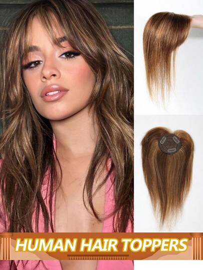 雷米真人发片棕色混合直发接发丝质发夹发片适合女性脱发或稀疏头发 #12P613 #4/27