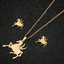 3 Stücke/Set, modische Edelstahl Halsketten-Set für Damen und Paare mit Tierelementen, geeignet für den täglichen Lässig-Stil