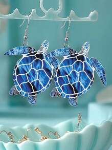 1 Pair Blue Sea Turtle Earrings, Ocean Animal Themed Pendant, Lightweight Acrylic Cartoon Marine Life Jewelry, Suitable For Women's Party And Gift, Durable Accessory, Valentine's Day, Mother's Day, Birthday Gift