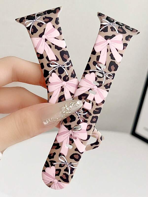 1pc Cute Bow & Leopard Print Silicone Watch Band Compatible With Apple Watch Band Strap 38mm 40mm 41mm 42mm 44mm 45mm 49mm (S10 42)Mm (S10 46)Mm, Fashionable Soft Silicone Sports Watch Strap Bands Compatible With Iwatch Series Ultra 2 S10 SE 9 8 7 SE 6 5 4 3 2 1, Fine Women Fashion Watch Accessories, Smart Watch Strap/Band, Unique Personalized And Style Strap