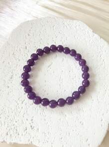 1Pc Elegant Amethyst Gemstone Elastic Bracelet For Men Women- Handcrafted Unisex Wristband Accessory Ideal For Gift & Daily Wear