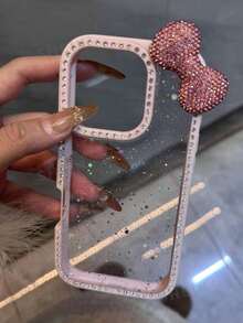 Luxury Bling Rhinestone Bow Epoxy Glitter Transparent Case Compatible With IPhone 16 Pro Max 15 14 13 Shockproof Protection Bumper Hard Acrylic Cover