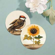 6 Stücke/Set oder 420 Stücke/70 Sets Herbst Sonnenblumen, Vögel und Kürbis Bedruckte Getränkeuntersetzer, 10cm/2mm dicke weiche Gummi Unterseite runde saugfähige Gummi Getränkeuntersetzer, weiche Gummi Rückseite, dekorative Untersetzer, geeignet für Tassen, Heim Küche Esszimmer Tischdekoration, Küchendekoration, Esszimmer Tischdekoration