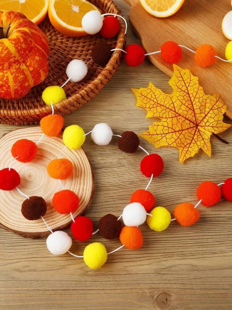 1 件，预串，针织毛毡球花环彩色花环，6.5 英尺长，适合狂欢节复活节新年情人节圣诞节墙壁，用于家庭客厅办公室装饰，圣诞节 - 彩色 - 查看 7