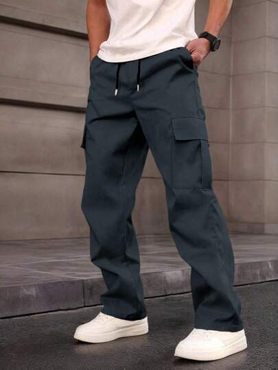 Men's Outdoor Sports And Leisure Simple Multi Pocket Solid Color Work Pants, Suitable For Giving To Boyfriends Or Husbands